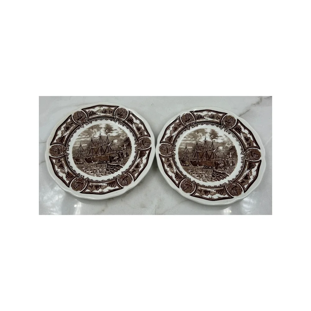 J.G. Meakin Americana Style House Ironstone Salad Plates Brown Transferware 2